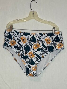 Urban Planet Floral High-Waist Bikini Bottoms - White, Teal & Mustard
